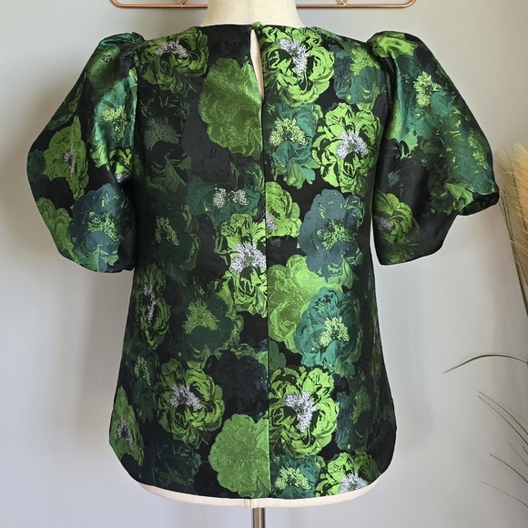 Tuckernuck, New Pomander Place Lyla Green Jacquard Floral Blouse Top SZ Small - Picture 10 of 15